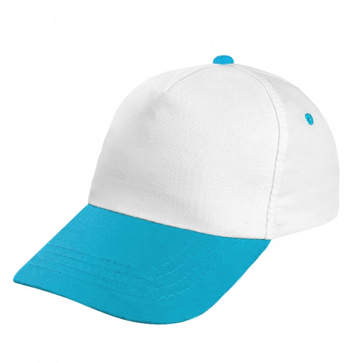 Turkuaz Siperli Beyaz 5 Panel Cırt Ayarlı Baskılı Şapka